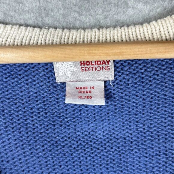 Blue‎ Winter Novelty Vest XL Ice Skates Snowflakes Embroidered Patches Festive - Picture 2 of 10